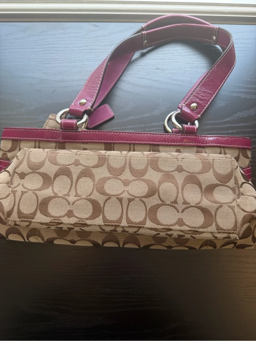 Coach Penelope Signature Canvas Tote with Berry Leather Trim Y2K F14693